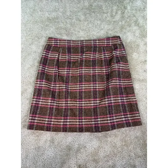 TALBOTS Skirt Size 14P Brown & Pink Striped Check Button Front $99 NWT C043 - Picture 4 of 9